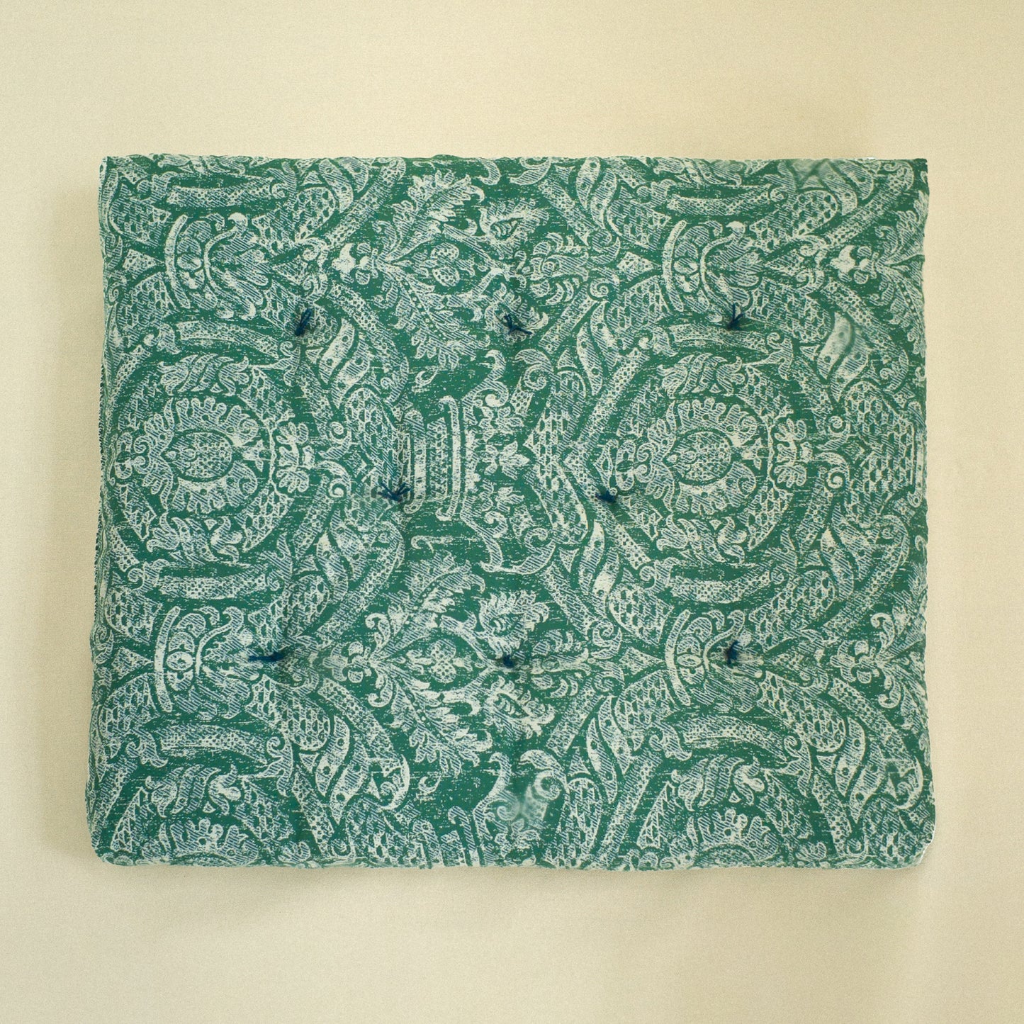 Green paisley patterned fabric dog bed or playmat for kids