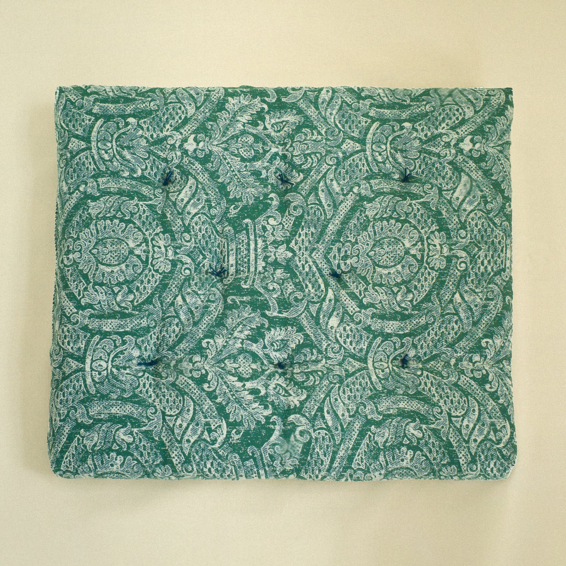 Green paisley patterned fabric dog bed or playmat for kids