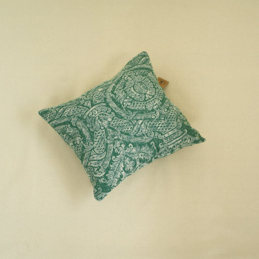 Green patterned decorative pillow Perennials Sutherland rosemary fabric