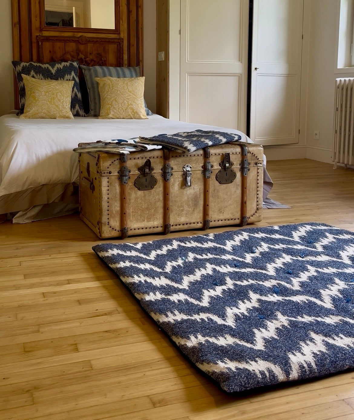 The Nursery mattress - Flame stitch & indigo denim