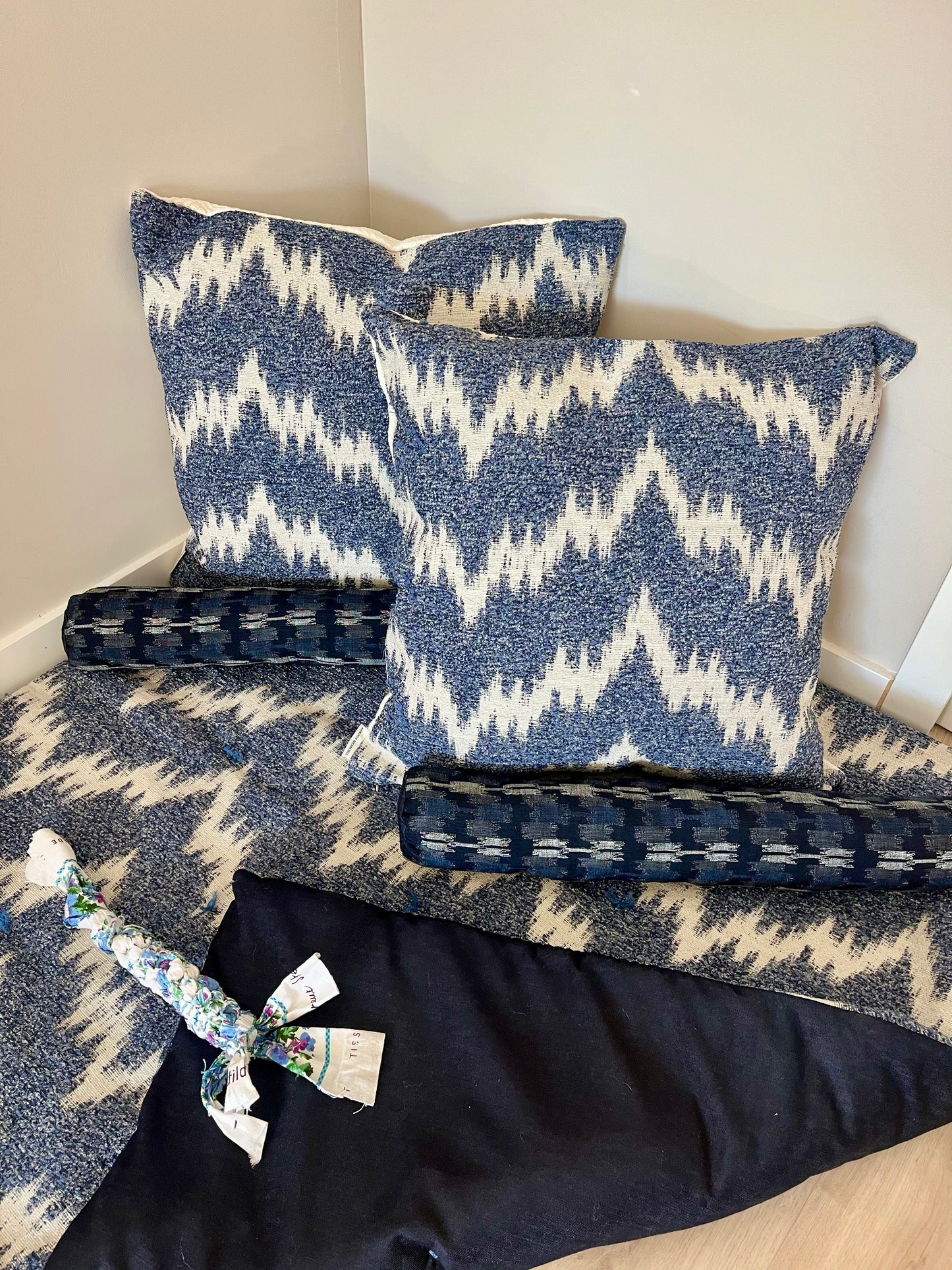 The Nursery mattress - Flame stitch & indigo denim