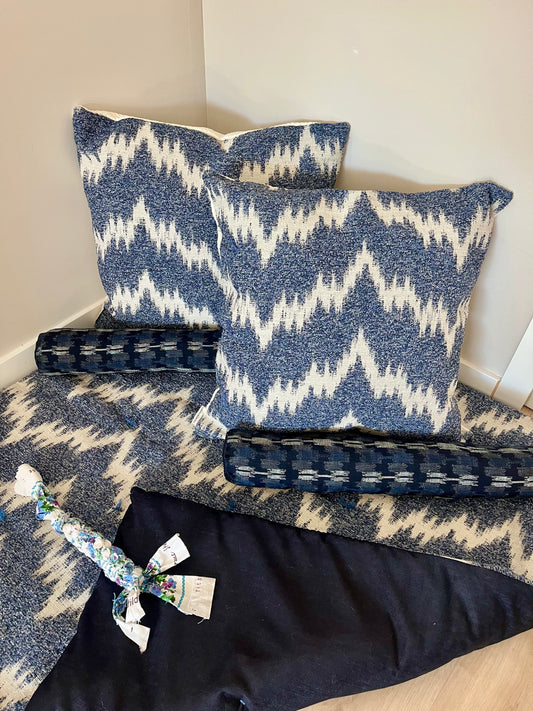 The Nursery mattress - Flame stitch & indigo denim