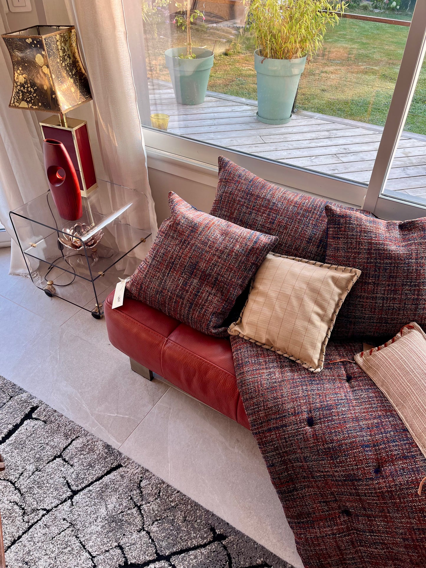 The Manor cushion rectangular pillow - Tweed red and navy