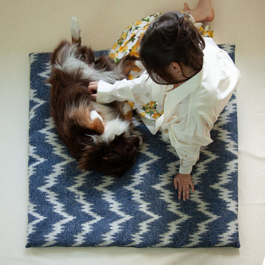 The Nursery mattress - Flame stitch & indigo denim
