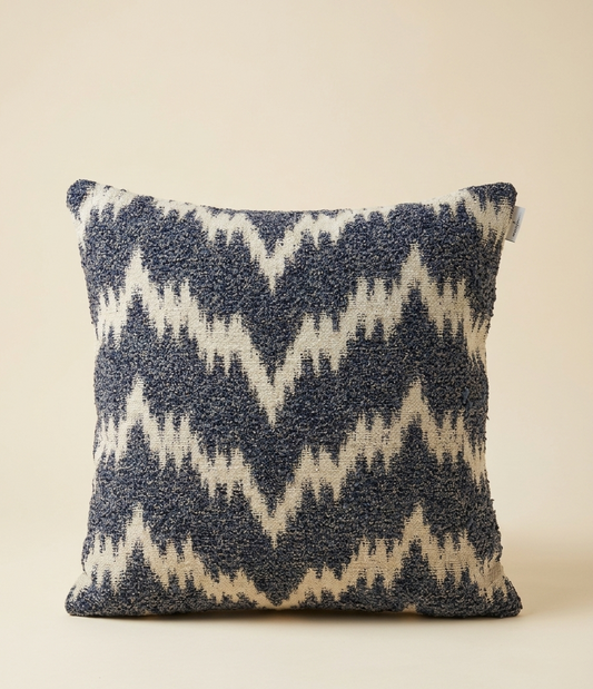 The Manor cushion - Flame stitch textured blue & off-white